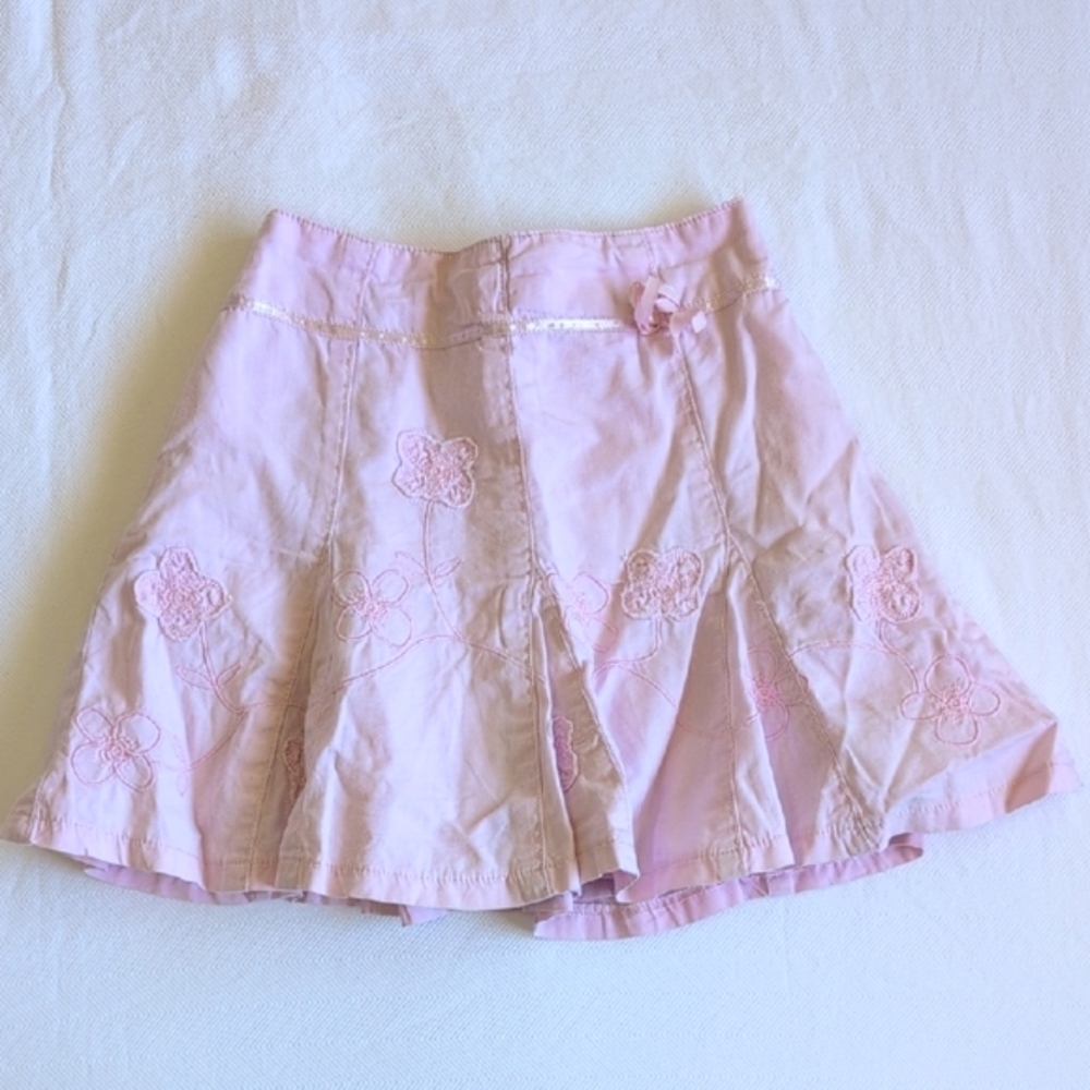 adams pastel pink cotton kick pleat skirt with floral applique 3T toddler girls